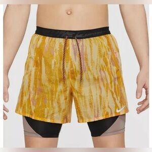 Nike Yellow and Black Athletic Shorts with Compression Liner